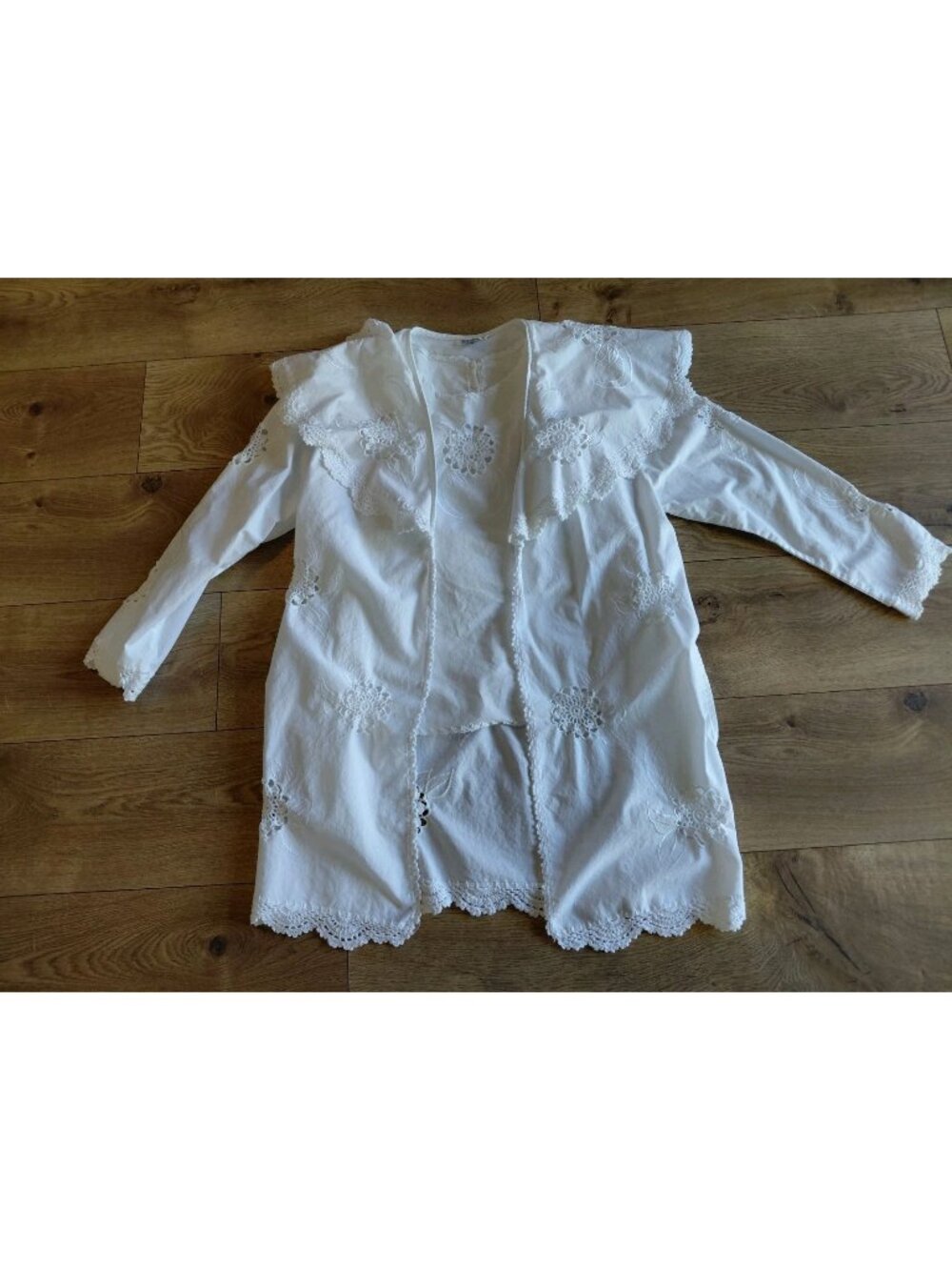 Vintage J M Pink Matching Duster & Tank Crochet Embroidered Eyelet White Small